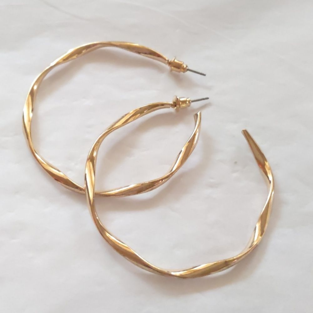 Twisted Gold Hoop Earrings 2"